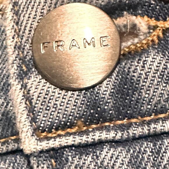 FRAME Patchwork Distressed Mix Denim Mini Fringe Skirt, size 28 - Picture 7 of 10